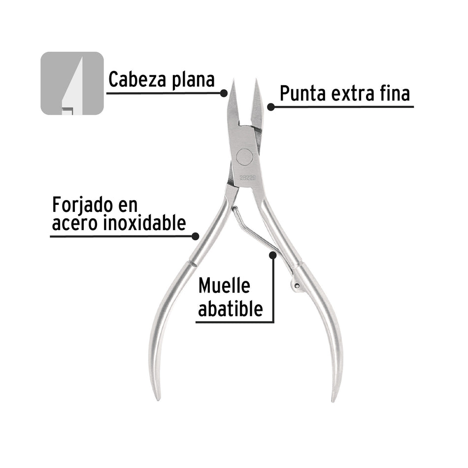 Alicate para pedicure 5' cabeza plana punta extrafina,PRETUL