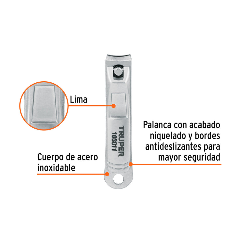 Cortaúñas 2 1/2' acero inoxidable, TRUPER