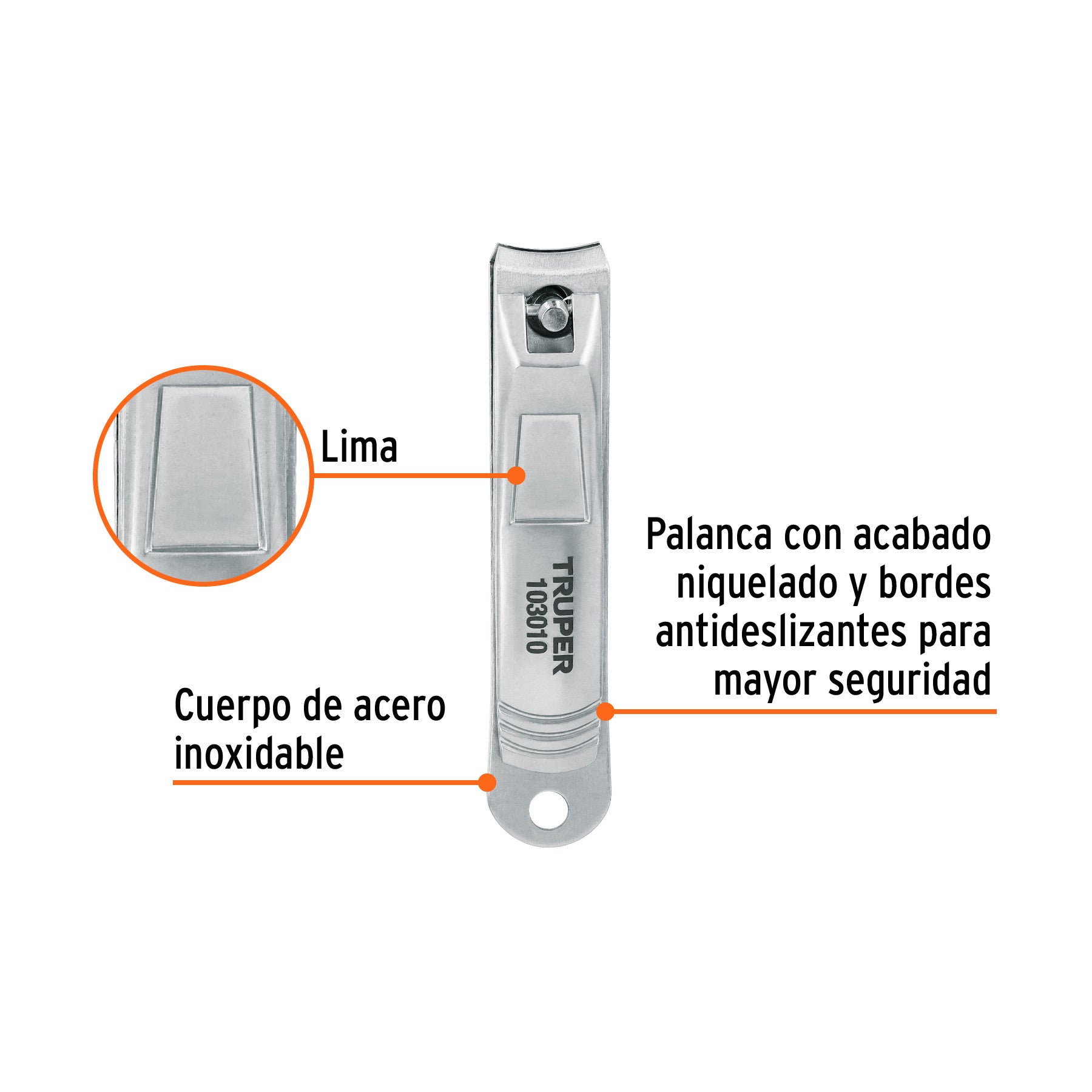 Cortaúñas 3' acero inoxidable, TRUPER