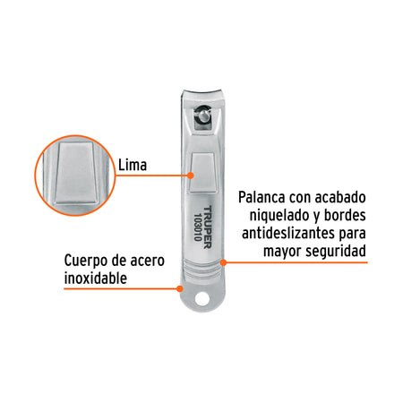 Cortaúñas 3' acero inoxidable, TRUPER