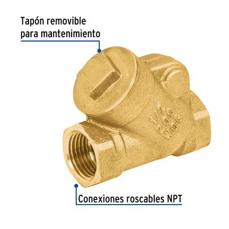 Válvula check horizontal de latón, 1/2', FOSET