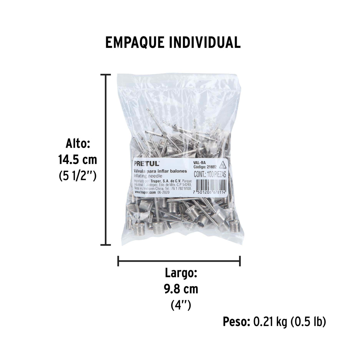 Bolsa con 100 válvulas para inflar balones, PRETUL