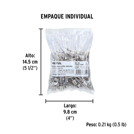 Bolsa con 100 válvulas para inflar balones, PRETUL