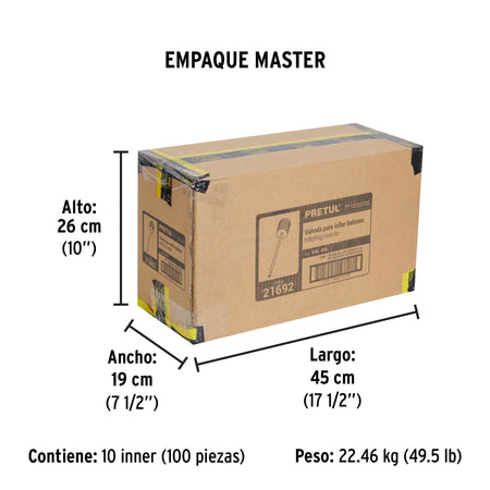 Bolsa con 100 válvulas para inflar balones, PRETUL