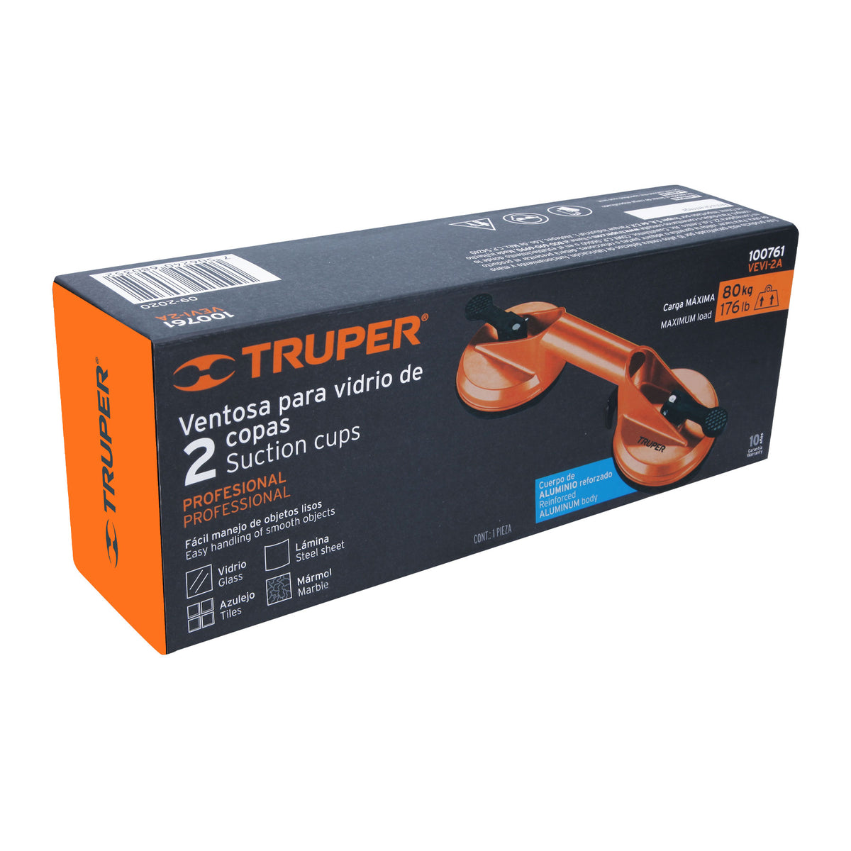 Ventosa de aluminio para vidrio 2 copas de succion Truper
