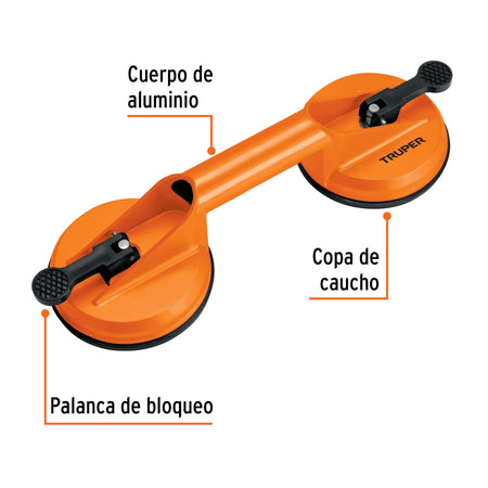 Ventosa de aluminio para vidrio 2 copas de succion Truper