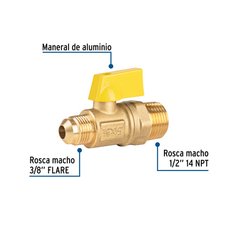 Válvula de control de latón p/gas,3/8x1/2'Flare/macho, FOSET