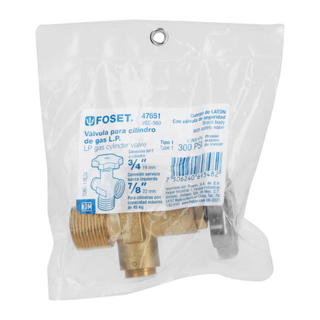 Valvula para cilindros de gas LP hasta 45 kg FOSET