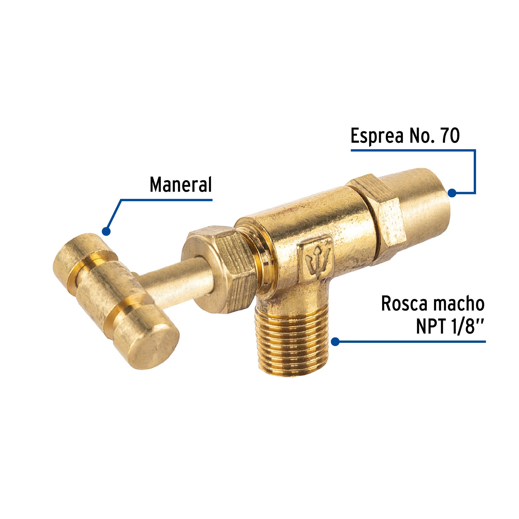 Valvula horizontal de laton 1/8" para gas LP con maneral