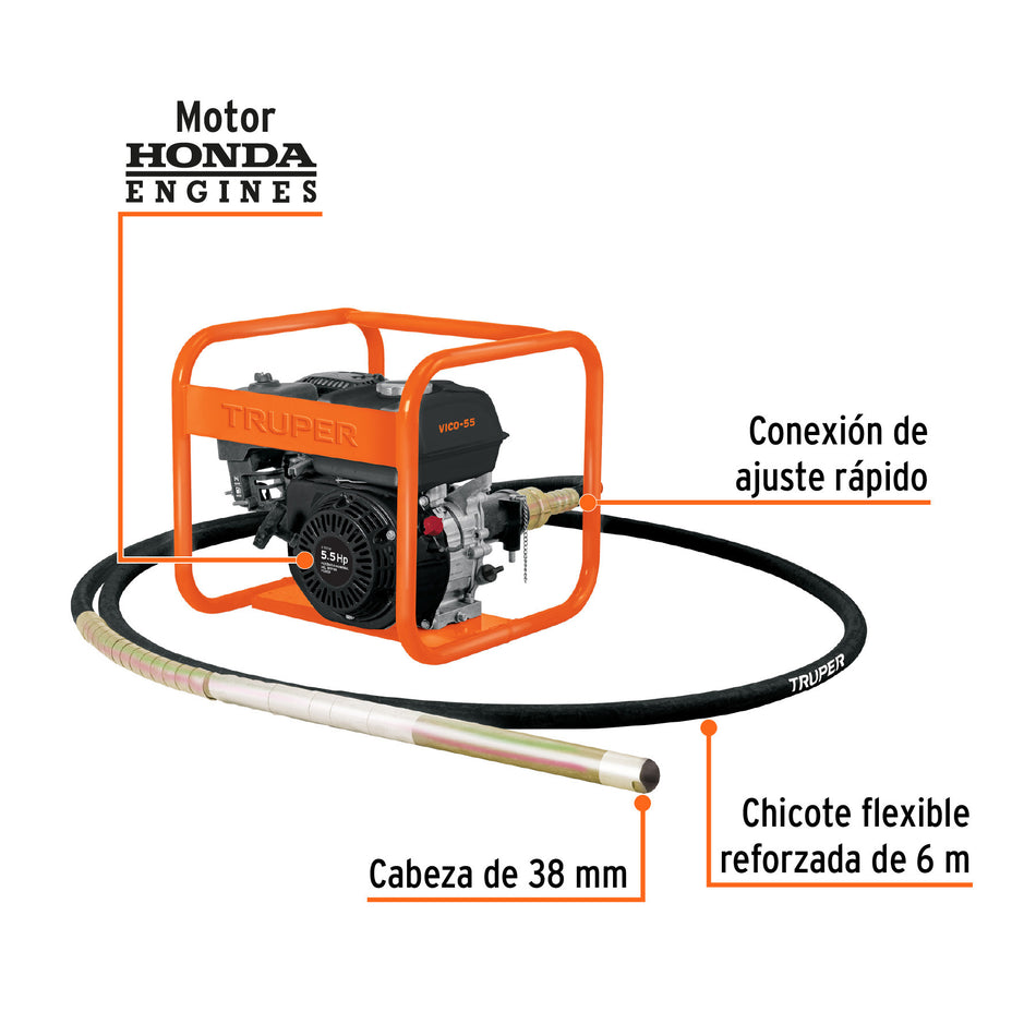 Vibrador para concreto a gasolina 163 cc 5.5 HP TRUPER