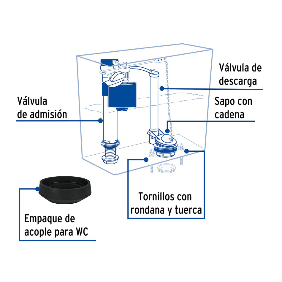 Jgo de reparacion p/WC c/valv ajuste y tornillos metalicos