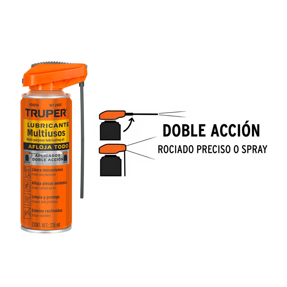 Lubricante multiusos aerosol aplicador doble acción, 235 ml