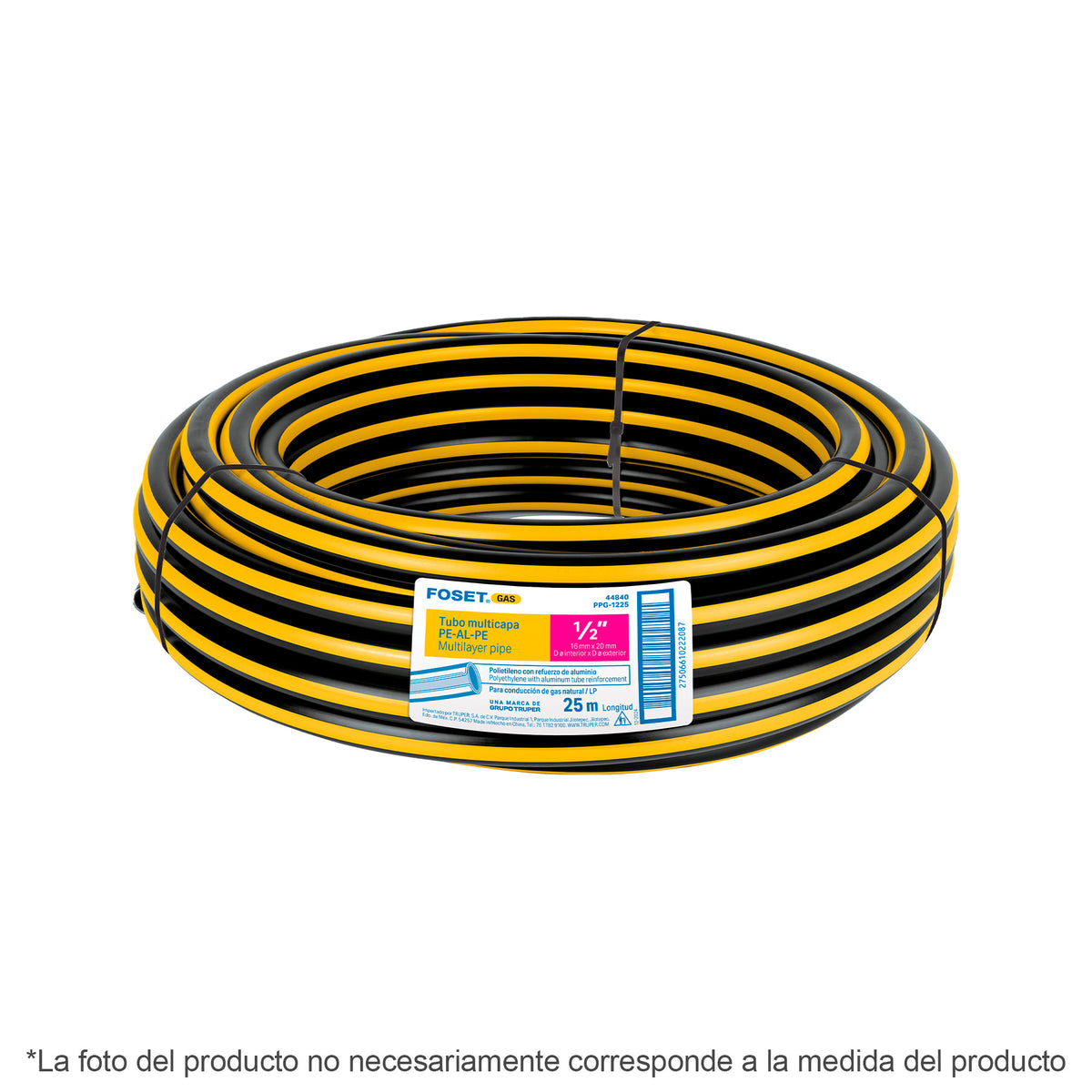 Metro de manguera para gas 3/8" PE-AL-PE en rollo de 25m